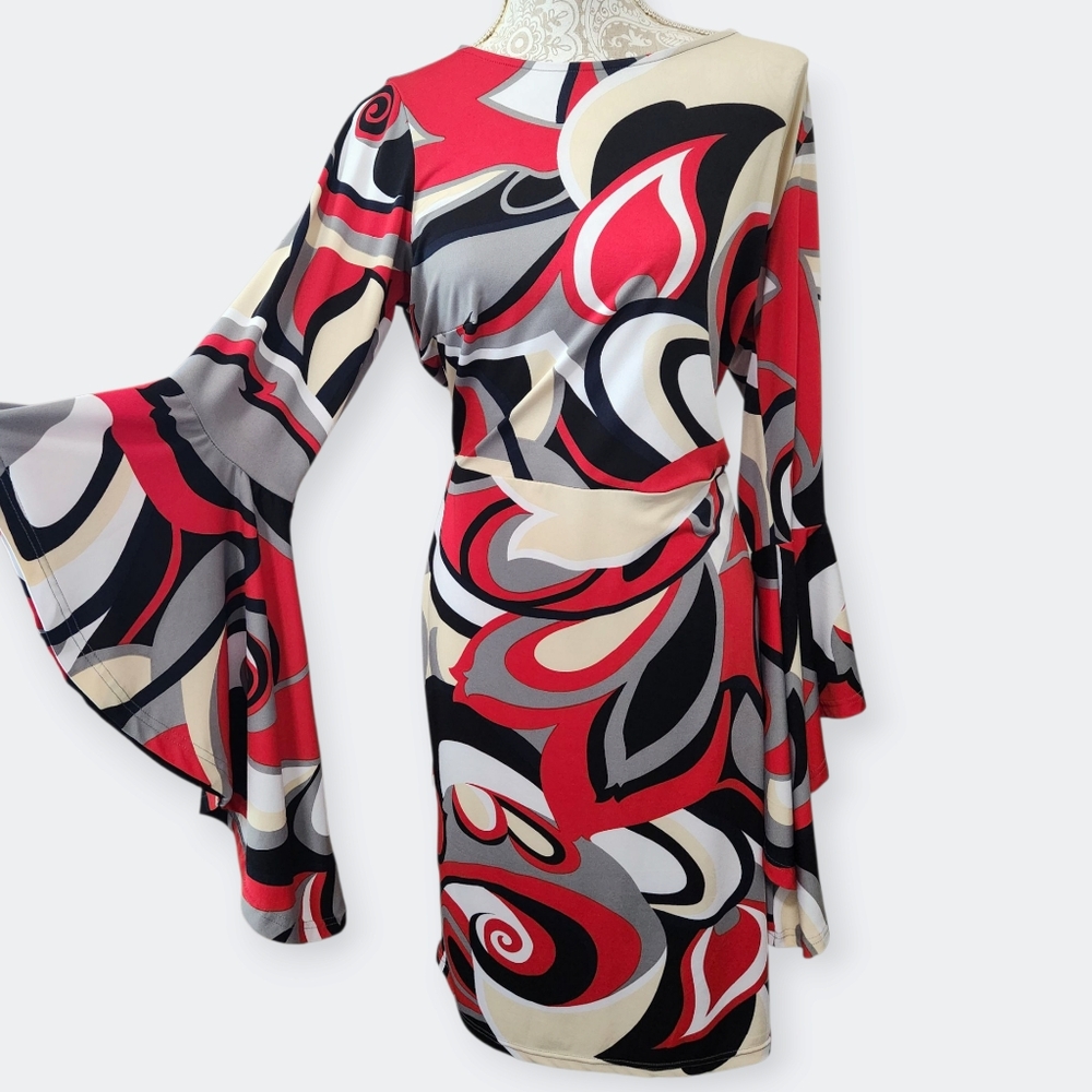 Ashley Stewart Psychedelic Print Bell Sleeve Dress Size 14/16